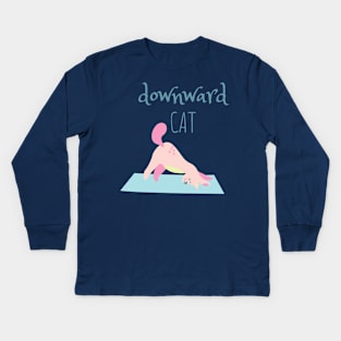 Cute Cat doing Yoga - Downward facing cat Kids Long Sleeve T-Shirt